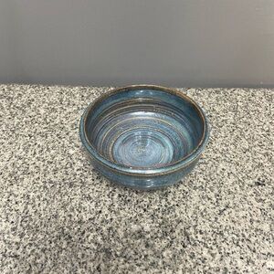 Vintage 90s Western Style RAKU Blue & Brown Swirl Deep Bowl Japanese 3 3/4 X 6”